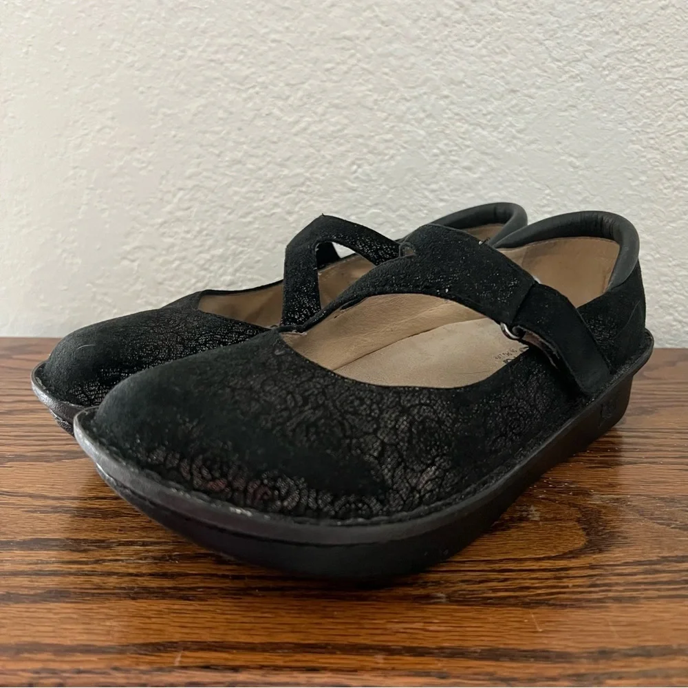 Alegria Dayna Pewter Fleurette Floral Mary Jane Platform Clogs EU 40